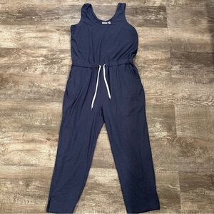 Zella Navy Blue Heathered Sleeveless Drawstring Waist Jumpsuit Large‎ L